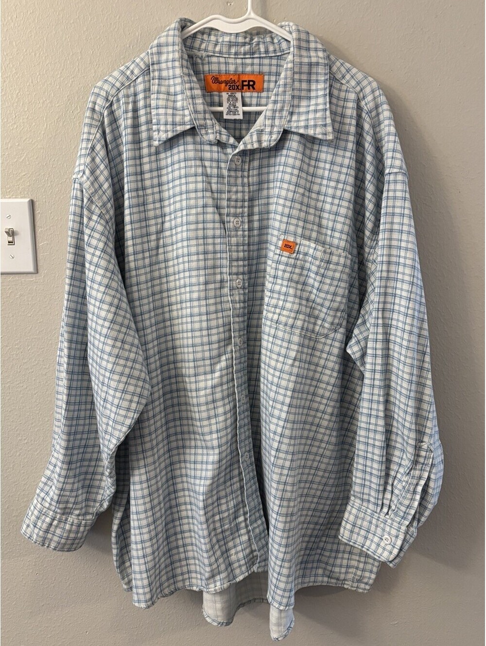 Wrangler 20X FR Shirt Mens 4XL-Big Blue Plaid Button Up Flame Resistant